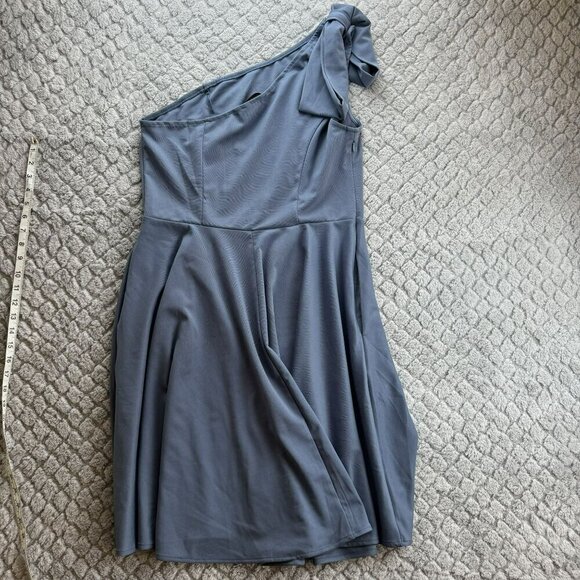 Jasambac One-Shoulder Cocktail Dress‎ Blue Size XL Knee length Bow - Picture 5 of 11